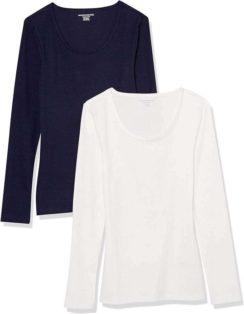 Amazon Essentials Women's Slim-Fit Rib Scoop Neck Rib Sweater (Available in Plus Size), Pack of 2 | Amazon (US)