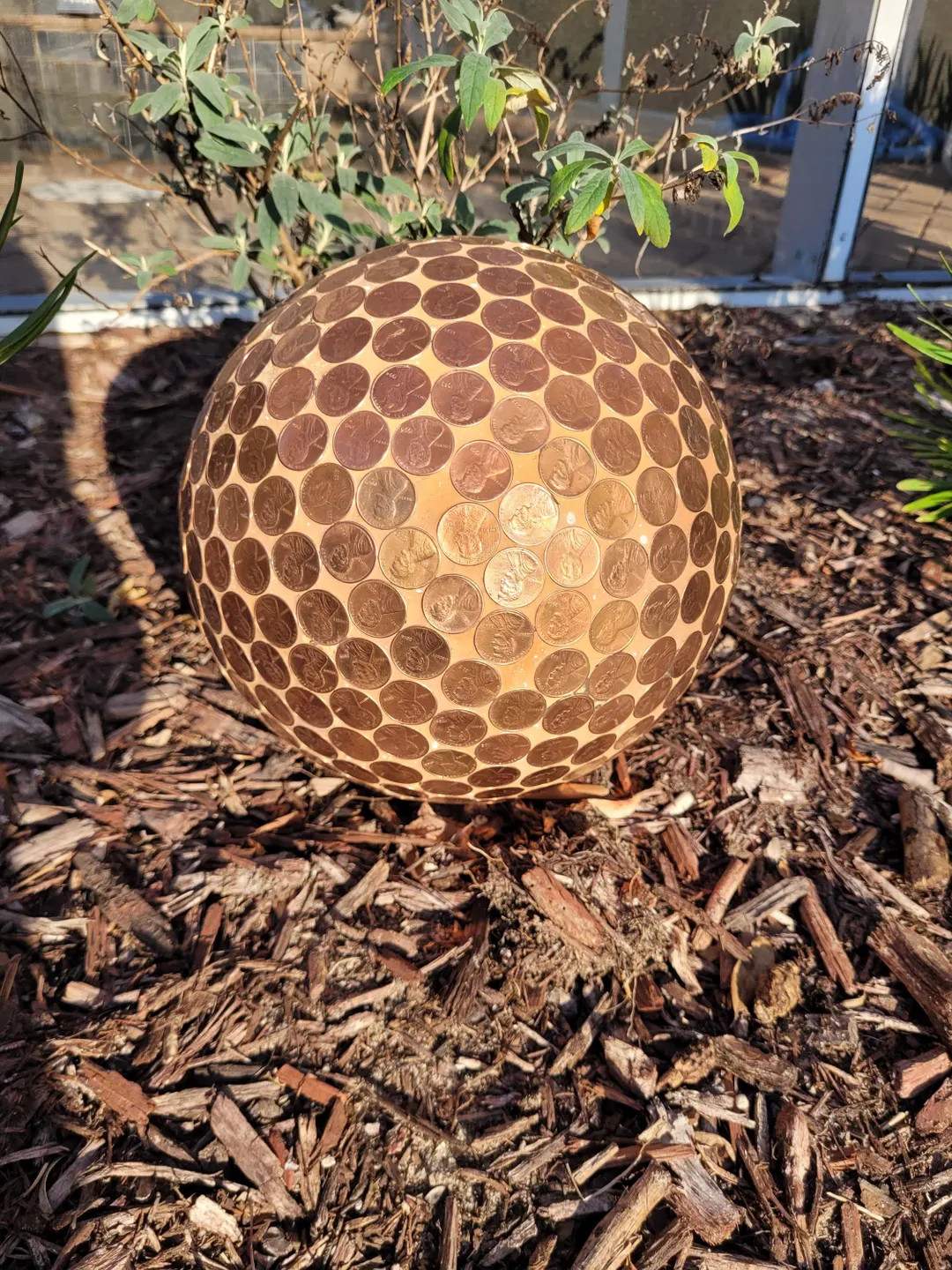 Repurpose Gazing Ball Copper Penny Pennies Abraham Lincoln Mosaic Bowling Unbreakable Garden Art ... | Etsy (US)