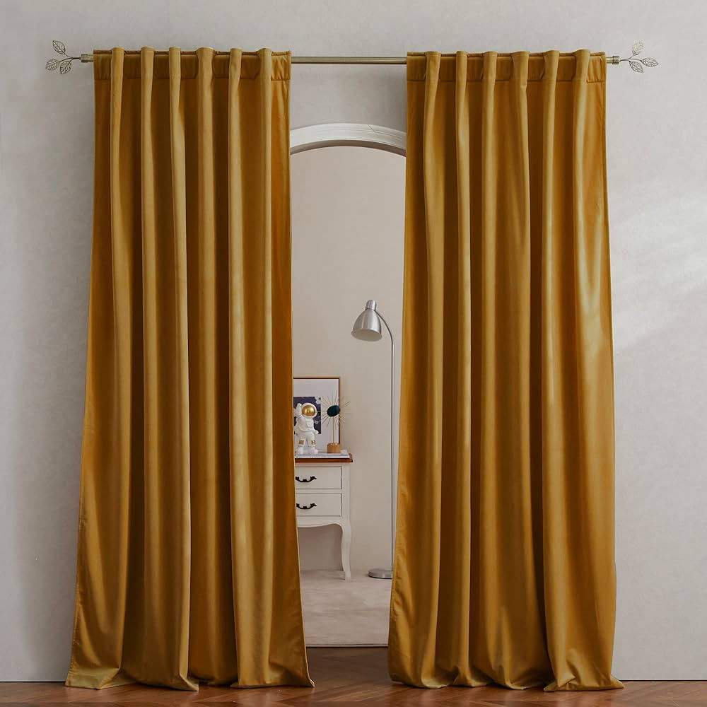 PONY DANCE Velvet Curtains Room Darkening - Back Tab Curtain of 96 inches Length,Light Blocking W... | Amazon (US)
