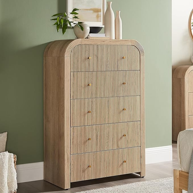T4TREAM Fluted 5 Drawers Dresser, 48" Tall Modern Chest of Drawers with Thickened Curved Profile ... | Amazon (US)