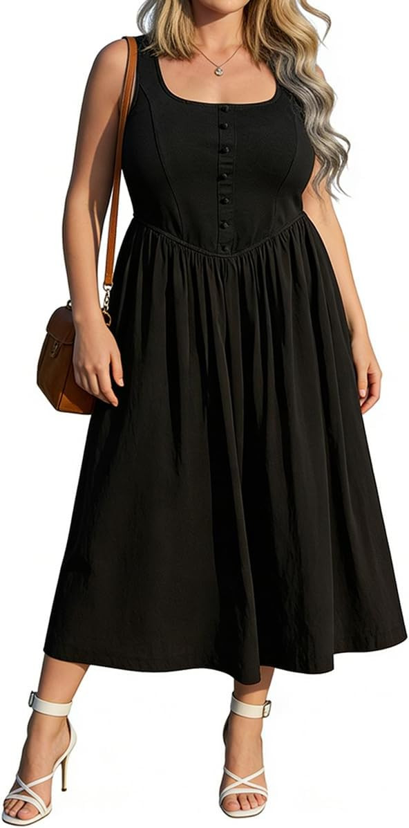 RITERA Plus Size Summer Dresses for Curvy Women Maxi Square Neck Sleeveless Casual Beach Sundress... | Amazon (US)