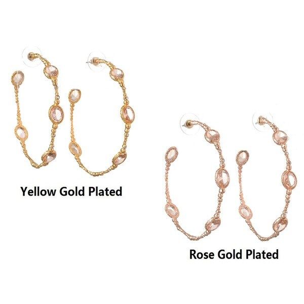 De Buman 18k Yellow Gold Plated or Rose Gold Plated Pink Crystal Hoop Earrings | Bed Bath & Beyond