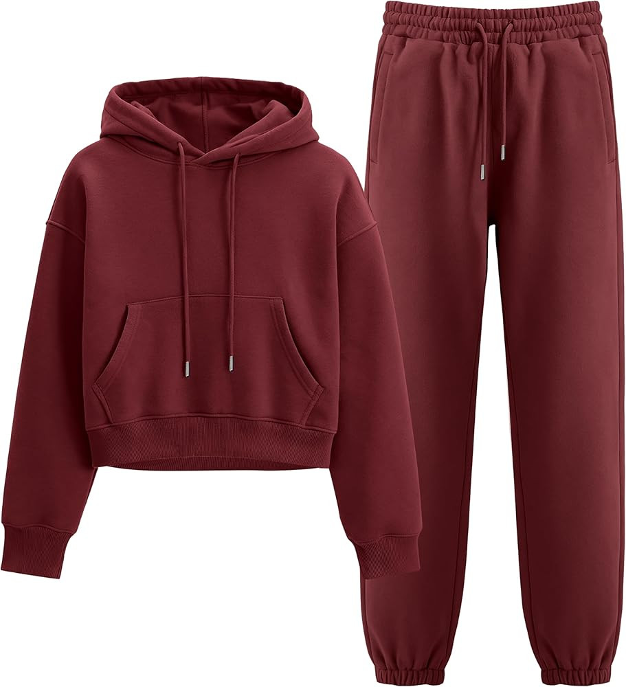 Flygo Womens Fleece 2 Piece Outfits Sweatsuit Crop Pullover Sweatshirt Joggers Pants Tracksuit Se... | Amazon (US)
