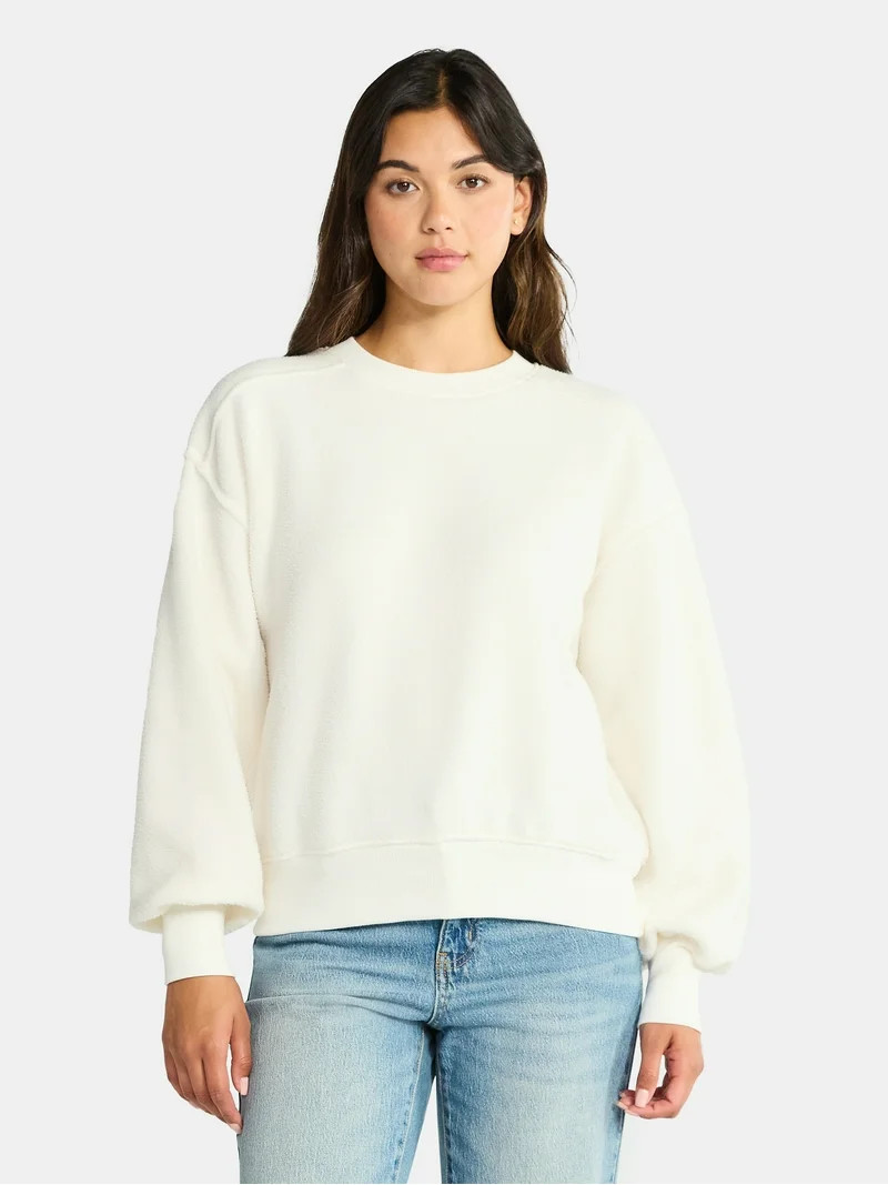 Time and Tru Women's Reverse Fleece Pullover Sweatshirt, XS-XXXL | Walmart (US)