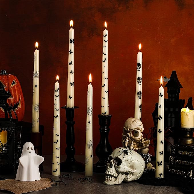 Nuanchu 12 Pcs Halloween Taper Candles 10.6 Inch Ghost Candle Sticks | Amazon (US)