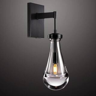 7.9 in. 1 Light Black Wall Sconce, Bathroom Light Fixture with E12 Base for Living Room, Bedroom (NO Bulb Included) | The Home Depot