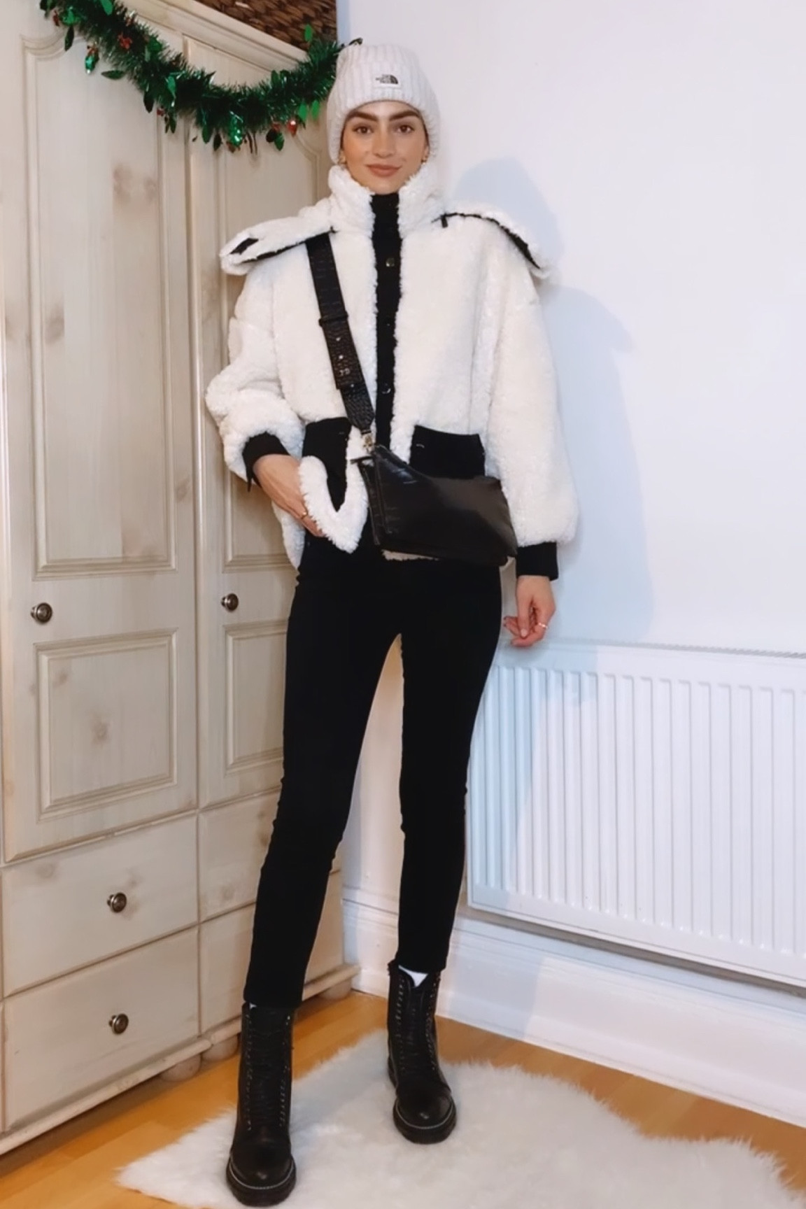 Winter warmers, cosy outfit idea ❄️

North Face beanie, shearling jacket, skinny jeans, lace up biker boots

#LTKSeasonal #LTKstyletip