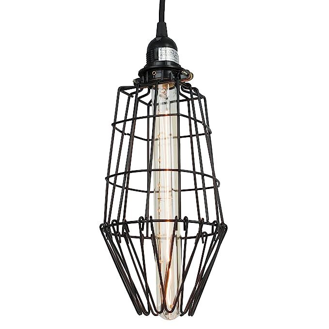 Rustic State Long Metal Wire Light Cage Guard Lamp Set with Tube Edison Light Bulb Black | Amazon (US)