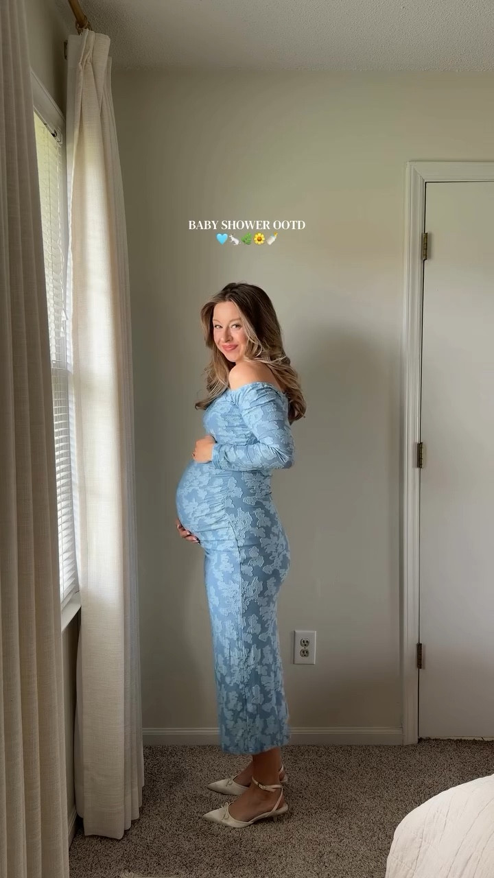Today felt so surreal🥹 Can’t believe we are about to have TWO baby boys!🩵🩵 #babyshower #babyshowerdress #pregnant #bumpstyle #boymom