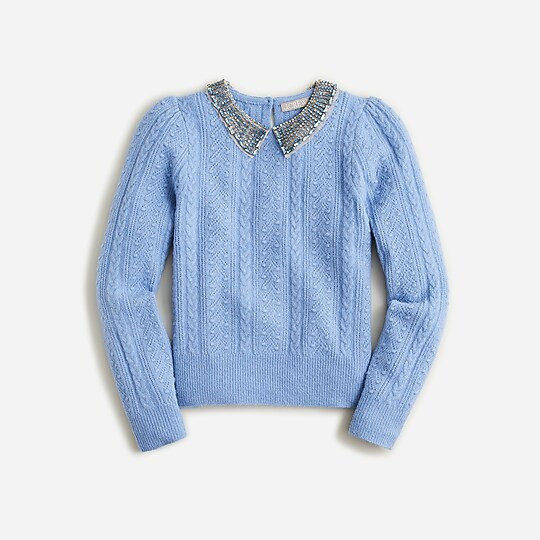 Pointelle cable-knit crewneck with beaded collar | J. Crew US