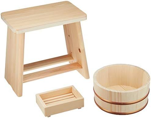 HOSHINO Hinoki Wood ISU Bath Stool Chair Oke Set Onsen from Japan Real Fragrant | Amazon (US)