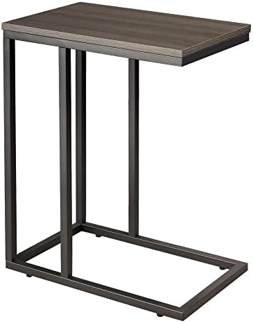 WLIVE Snack Side Table, C Shaped End Table for Sofa Couch and Bed, Gray and Black | Amazon (US)