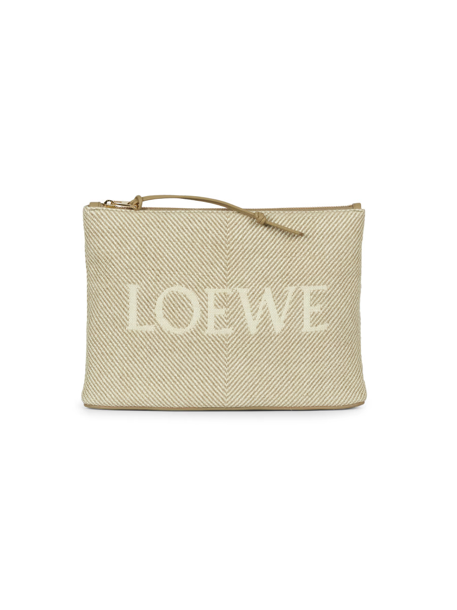 Oblong Logo Striped Linen-Cotton Pouch | Saks Fifth Avenue
