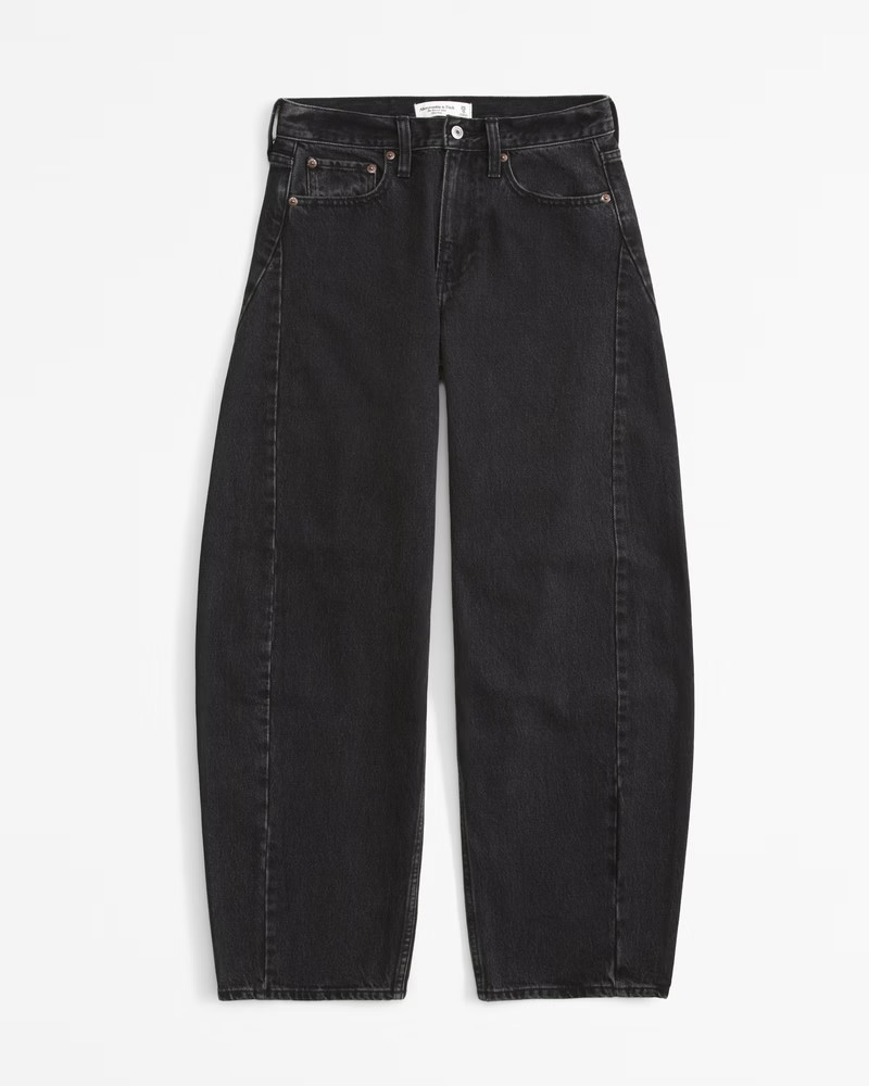 Abercrombie & Fitch Women's Mid Rise Barrel Jean in Black - Size 28 SHORT | Abercrombie & Fitch (US)