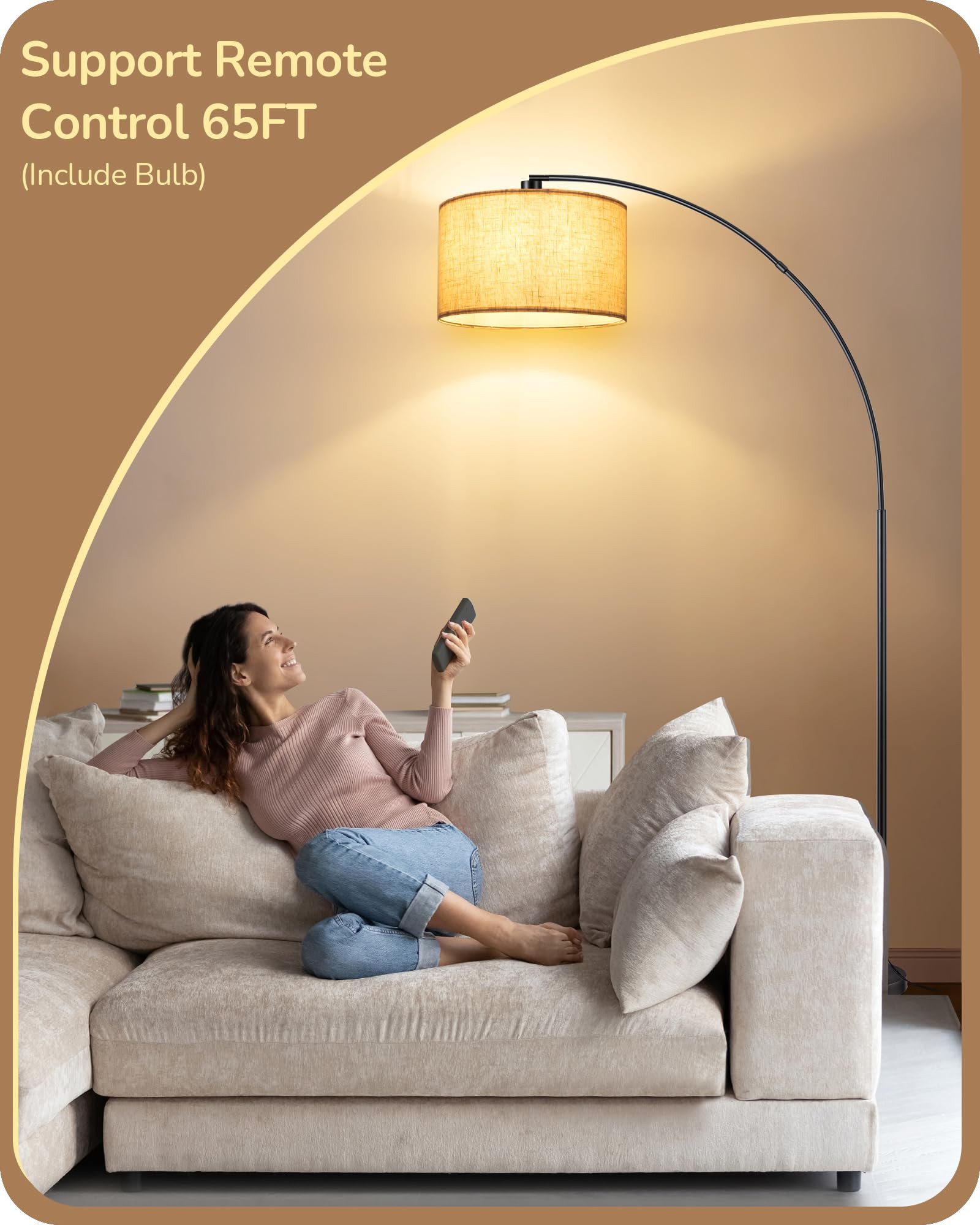 EDISHINE 78.3″ Dimmable Modern Arc Floor Lamp with Remote, Black Floor Lamp with Stepless Dimma... | Amazon (US)