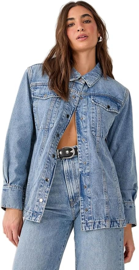 Nasty Gal Denim Shoulder Pad Shirt | Amazon (US)