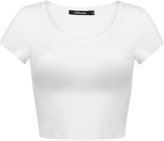 OThread & Co. Women's Basic Crop Tops Stretchy Casual Scoop Neck Cap Sleeve Shirt | Amazon (US)