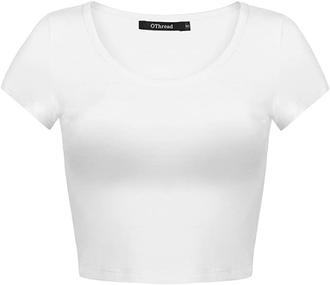 OThread & Co. Women's Basic Crop Tops Stretchy Casual Scoop Neck Cap Sleeve Shirt | Amazon (US)