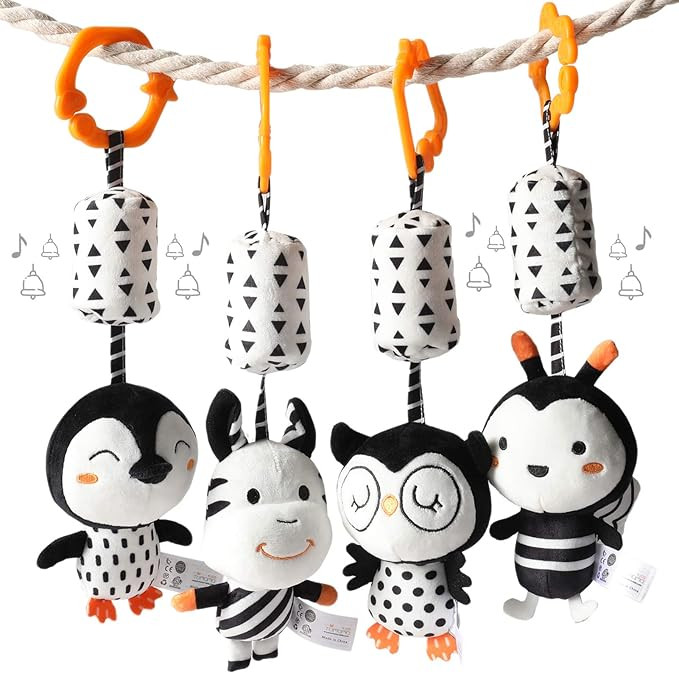 TUMAMA Black and White Baby Toys for 3 6 9 12 Months,Plush Hanging Rattles,Newborn Stroller Toys ... | Amazon (US)