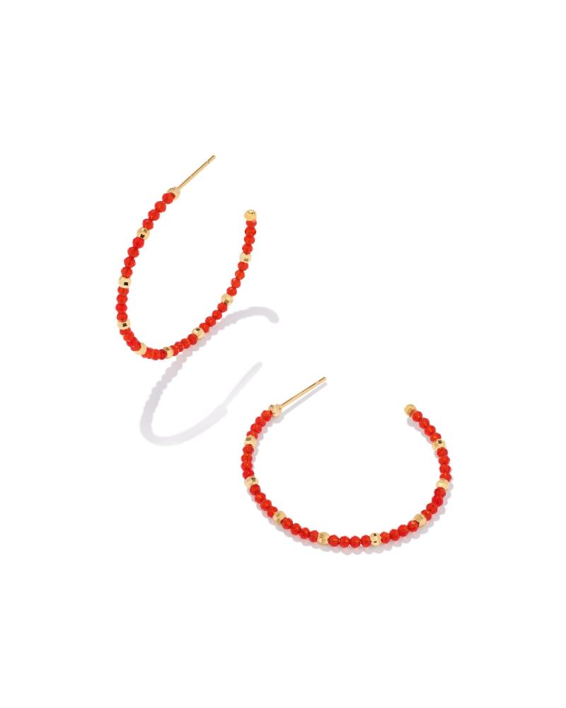Britt Gold Thin Beaded Hoop Earrings in Red Glass | Kendra Scott | Kendra Scott