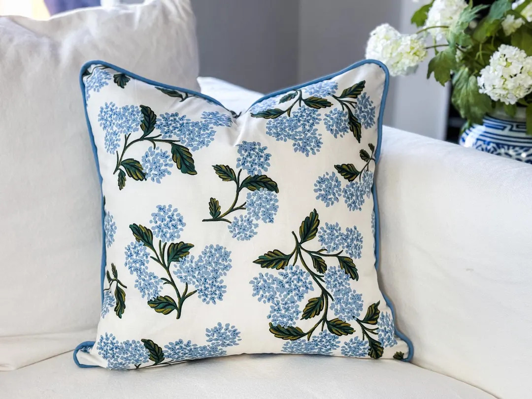 Rifle & Paper Co Blue Cream Hydrangea Pillow Cover, Floral Pillow, Decorative Pillow, Grandmillen... | Etsy (US)