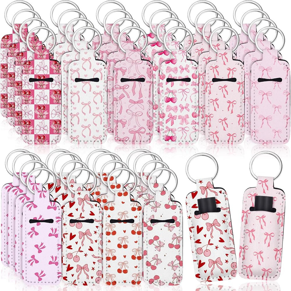 Quelay 40 Pcs Pink Lipstick Holder Keychain Bulk Preppy Bow Lip Gloss Sleeve Lip Balm Holder Gift... | Amazon (US)