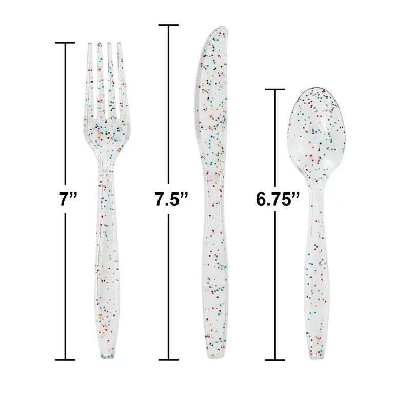 Way to Celebrate! Rainbow Glitter Cutlery Set, 24 Ct. Disposable Utensils, Party, Multicolor | Walmart (US)