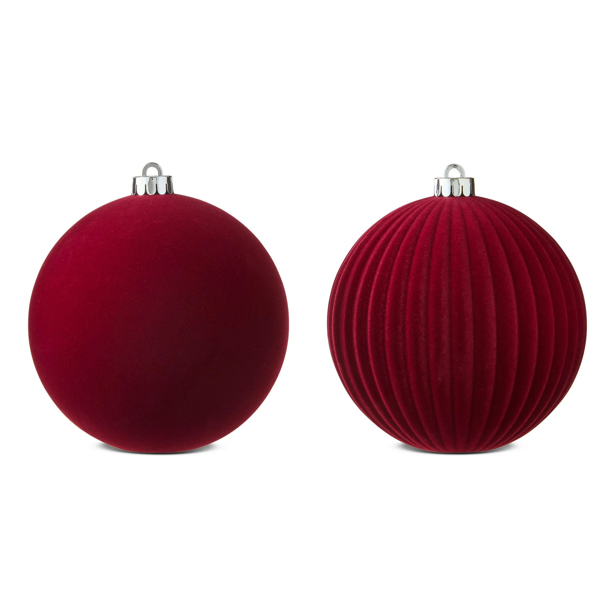 Dark Red Flocked Jumbo Shatterproof Christmas Ornaments, 2 Count, 5.9", by Holiday Time | Walmart (US)