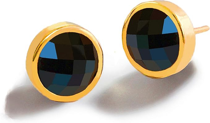 FIRE Gemstone Earring Studs | 24K Gold 10mm Stud Earrings For Women | Round Stone | Minimalist | ... | Amazon (US)