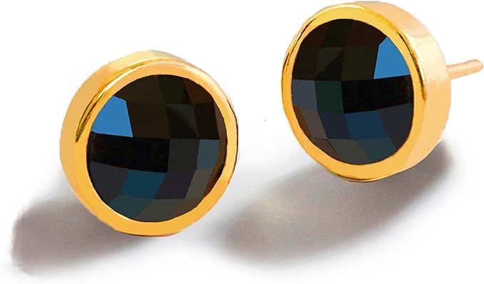 FIRE Gemstone Earring Studs | 24K Gold 10mm Stud Earrings For Women | Round Stone | Minimalist | ... | Amazon (US)