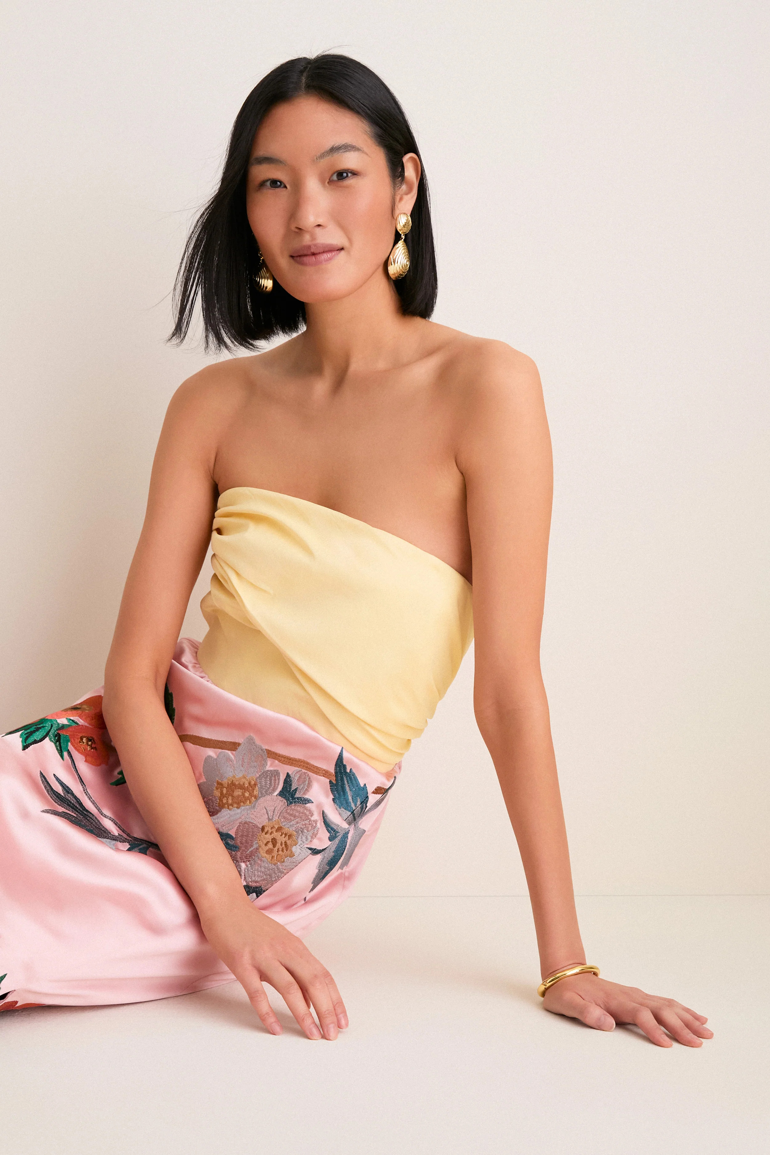 Powder Pink Embroidered Satin Strapless Sonia Dress | Tuckernuck (US)
