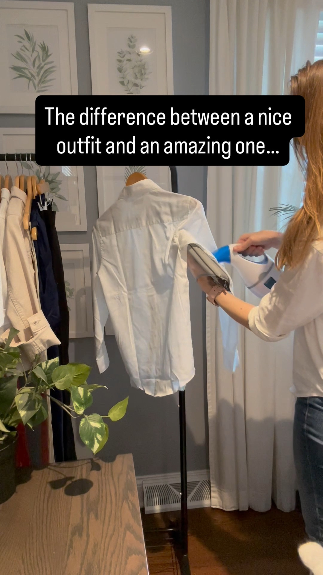 •Easier than ironing
•Better for your clothes than the dryer
•makes your clothes look fresh and crisp

There are lots of handheld steamers out there, but my favorite is by Conair. Takes about a minute to heat up and takes up very little space. Use a hand mitt to protect your free hand from the hot steam.

#LTKHome #LTKOver40 #LTKmomlife