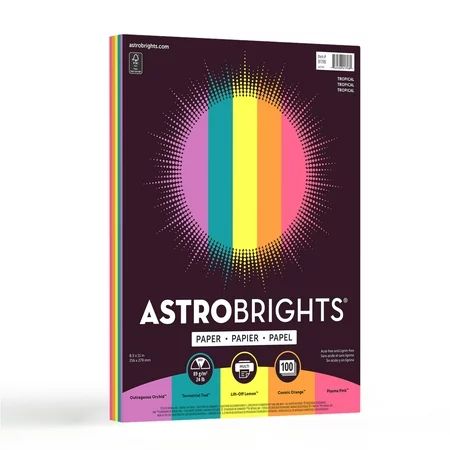 Astrobrights® Color Paper, 8.5"" x 11"", 24 lb/89gsm, ""Tropical"" 5-Color Assortment, 100 Shts | Walmart (US)