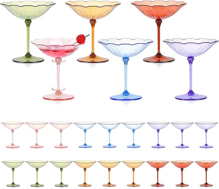 24 Pcs Colorful Plastic Martini Glasses 7oz Flower Cocktail Coupe Glasses 6 Color Disposable Mart... | Amazon (US)