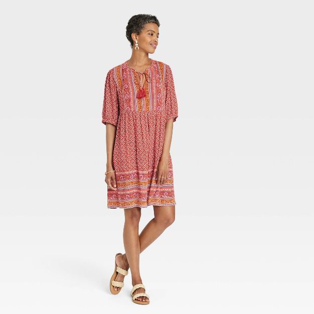 Women's Flutter Elbow Sleeve A-Line Dress with Tassels - Knox Rose™ | Target