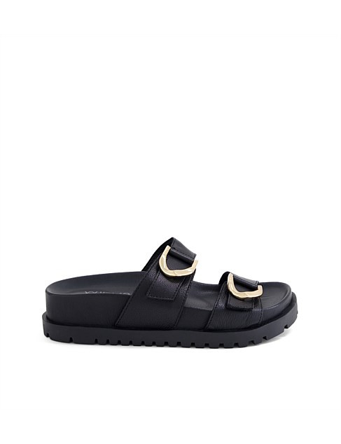 Midas Ully Black Leather Slides | David Jones | David Jones (Australia & New Zealand)