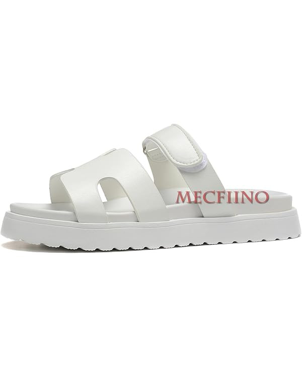 Leather Sandals for Womens w/Strap Non Slip Platform Sandals w/Memory Foam Comfortable Summer Sli... | Amazon (US)