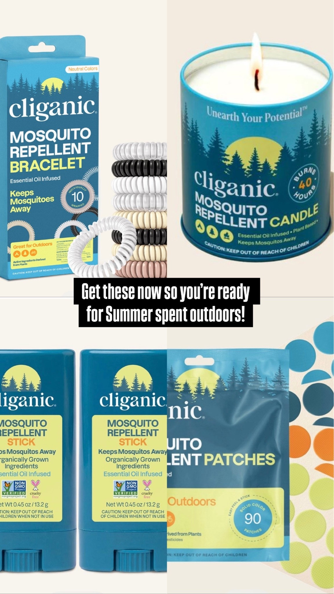 Mosquito repellents not to miss!! Selling fast. Be ready for Summer spent outdoors. 
Patches, bands or candles. 
@cliganic #ad

#LTKmomlife #LTKSeasonal #LTKActive