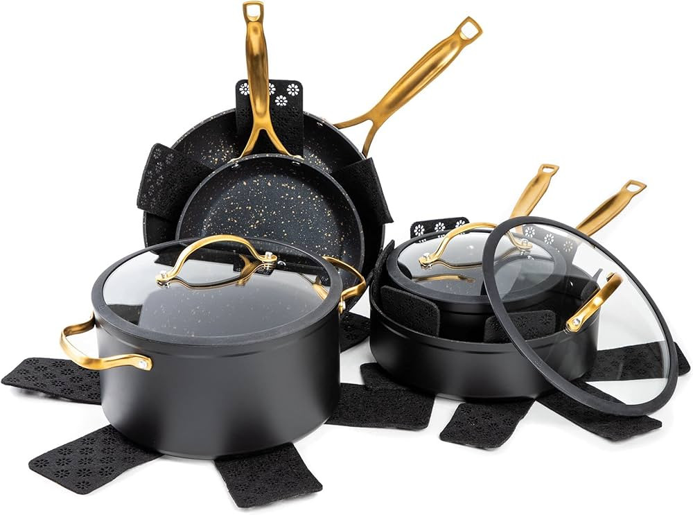 Thyme & Table 12-Piece Nonstick Ceramic Cookware Set, Gold/Ideal for cooking exquisite dishes/Mom... | Amazon (US)