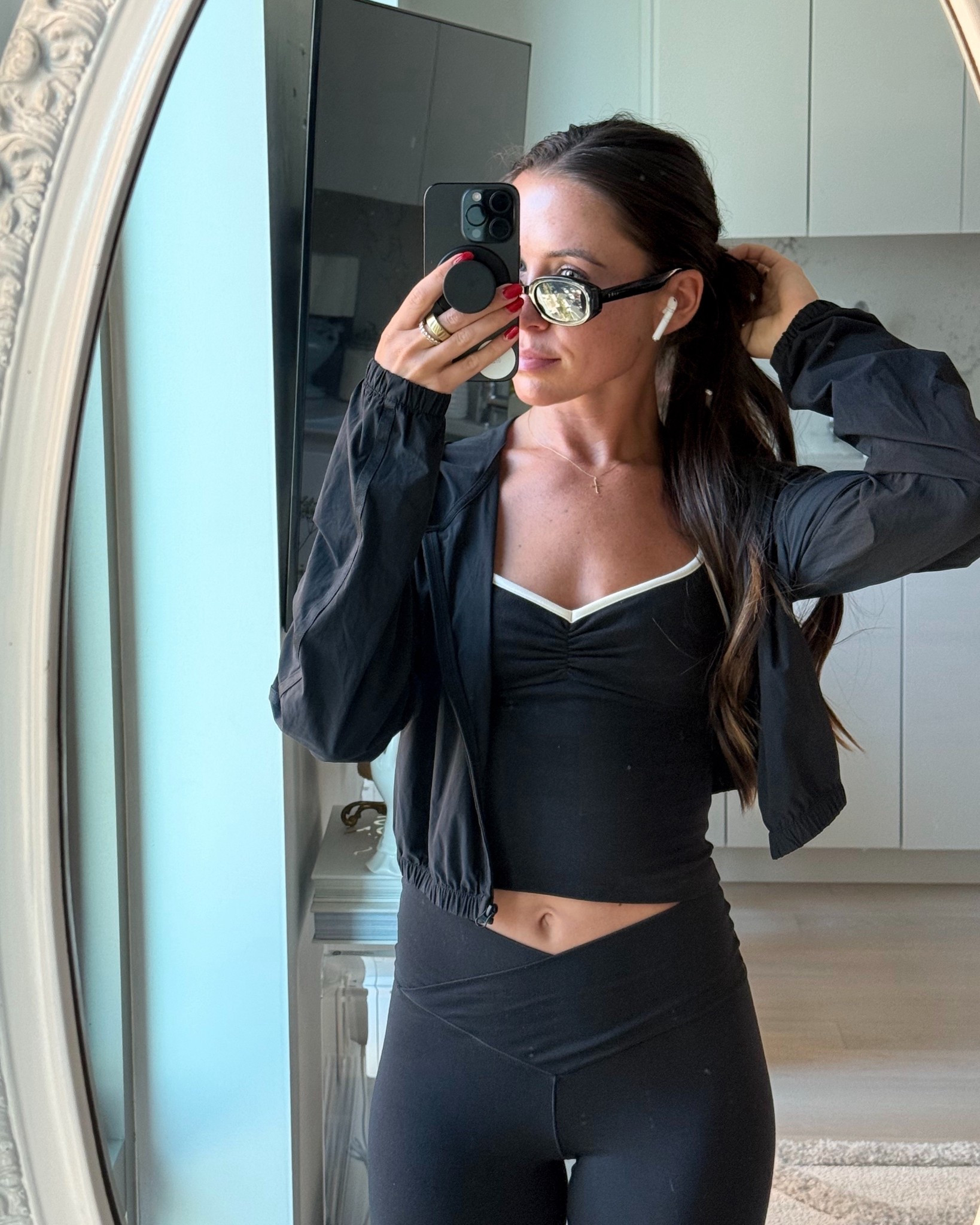 workout outfit 🖤
437 black and white tank top (XS)
Alo zip up (XS)
Aerie black flare leggings (M short- could do a small, material is lightweight and very stretchy)

#LTKActive