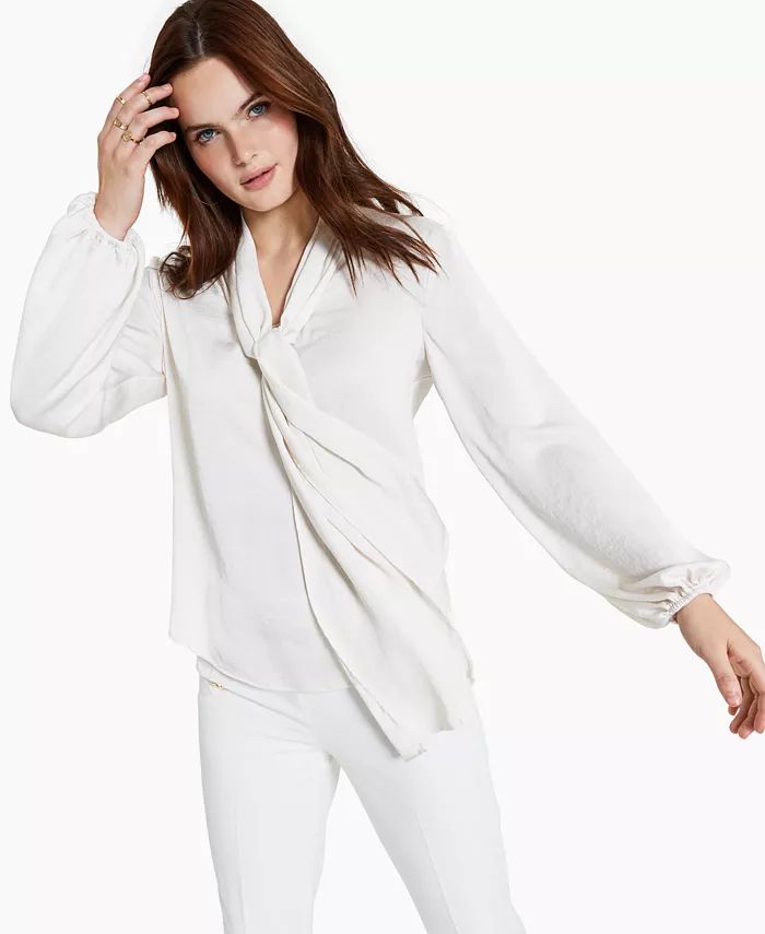 Women's Tie Neck Cinched Sleeve Blouse, Created for Macy's | Macys (US)