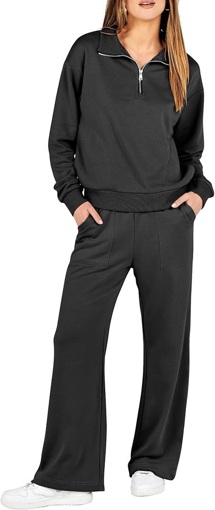 ANRABESS Women 2 Piece Outfits Half Zip Sweatshirt & Wide Leg Pants Sweatsuit Lounge Set 2023 Fal... | Amazon (US)