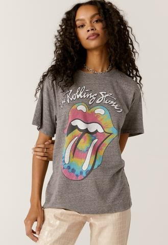 Rolling Stones Tie Dye Tongue Boyfriend Tee in Heather Grey | Daydreamer