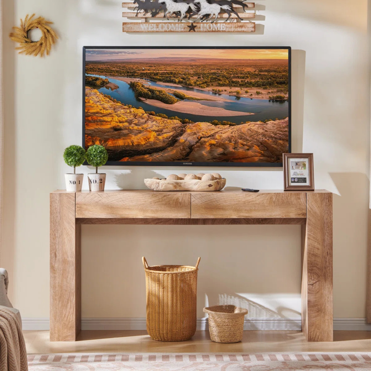 63-Inch Farmhouse Wooden Console Table - Rectangular Sofa Table Behind Couch, Entryway Table For ... | Wayfair North America