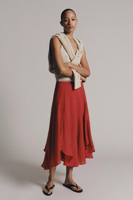 Zara - Zw Collection Asymmetric Skirt - Brick - Xl - Woman | Zara US