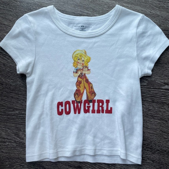 Brandy Melville Ashlyn Cowgirl T-shirt Cropped Cotton White RARE GraphicBaby Tee | Poshmark