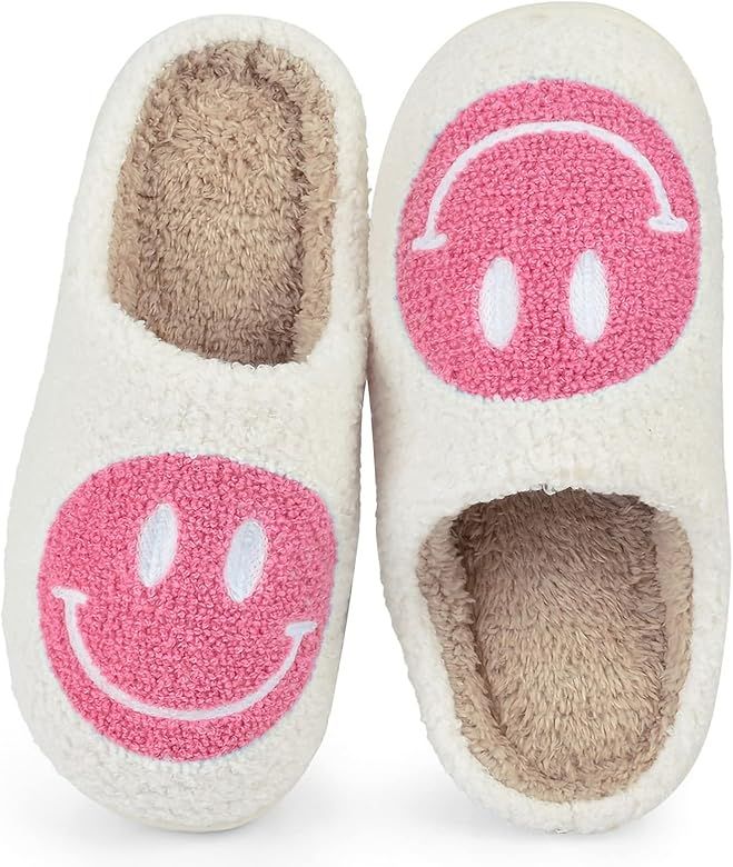 MoneRffi Smiley Face Slippers, Retro Comfy Winter Shoes Warm Plush House Slippers for Women Men, ... | Amazon (US)