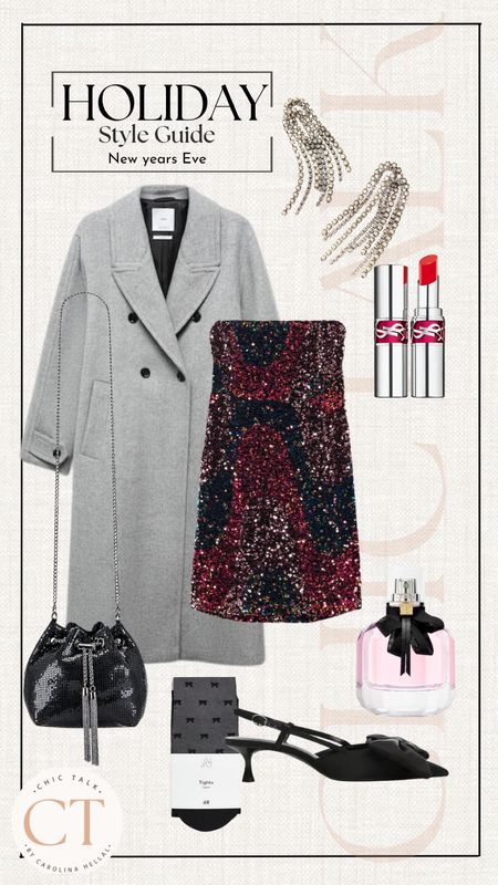 Holiday style guide: New Year’s Eve outfit! ✨🎇 Take 30% off this party look!! The accesories are 30% off via Anthropologie! 
Party look, holiday dress, gray coat, mango sale, Ysl beauty

#LTKsalealert #LTKCyberWeek #LTKHoliday