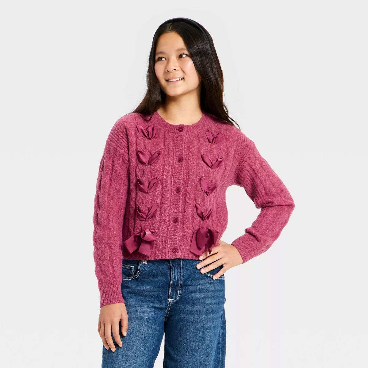 Girls' Cable Knit Ribbon Cardigan - art class™ | Target