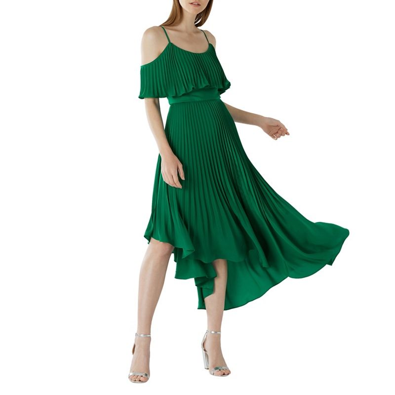Coast - Green 'Darcy' Cold Shoulder Pleated Midi Dress | Debenhams UK